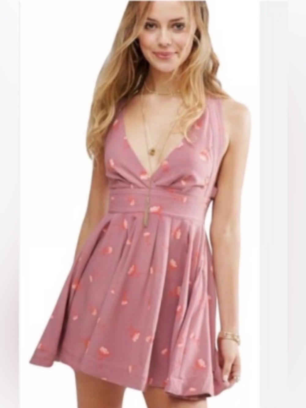 Free People Mini's For Me Dandelion Floral Skater Dress Mauve Dusty Pink Size 10